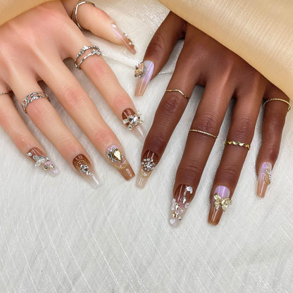 GGDDSHA Handmade Press On Nails, Luxury & Custom FakeNails 3D Handmade Reusable UV Finished False Nails, HandPainted Nail,Ivory Filigree