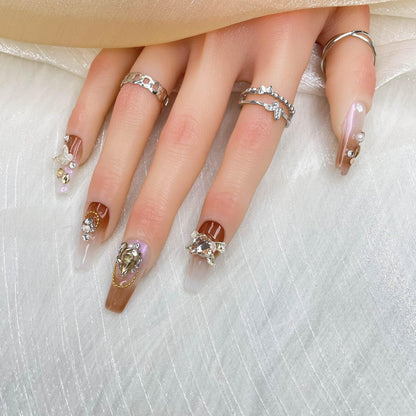 GGDDSHA Handmade Press On Nails, Luxury & Custom FakeNails 3D Handmade Reusable UV Finished False Nails, HandPainted Nail,Ivory Filigree