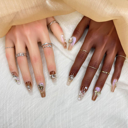 GGDDSHA Handmade Press On Nails, Luxury & Custom FakeNails 3D Handmade Reusable UV Finished False Nails, HandPainted Nail,Ivory Filigree